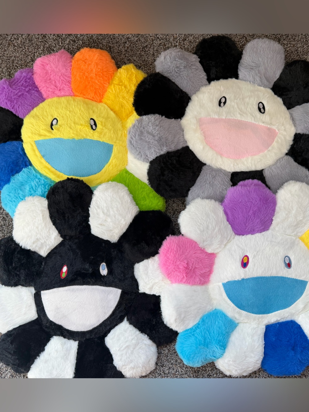 Takashi Murakami 4 pack flower plush pillow bundle set rainbow black white plush